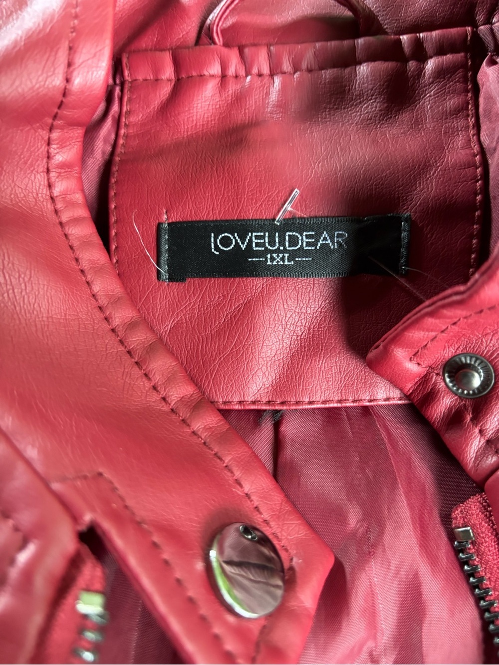 Red Pu Leather Bomber Jacket R1 - Picture 6 of 9